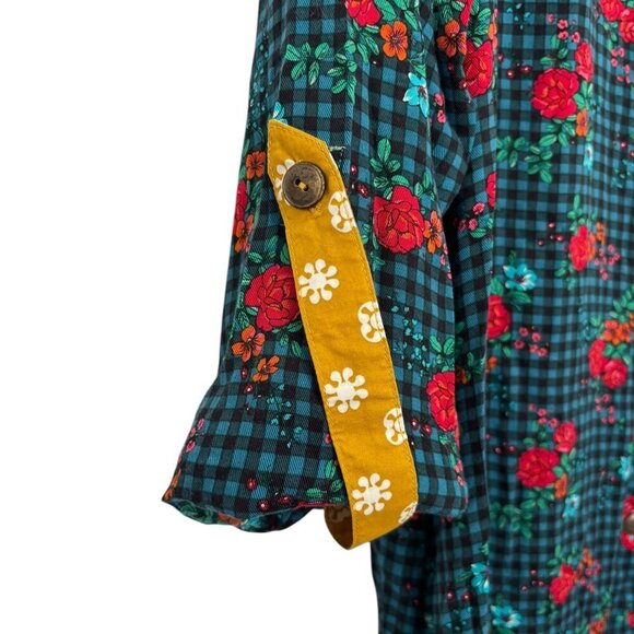 NWT Matilda Jane Fa La La Button Down Shirt Dress Green Red Floral Size Medium - Picture 5 of 11
